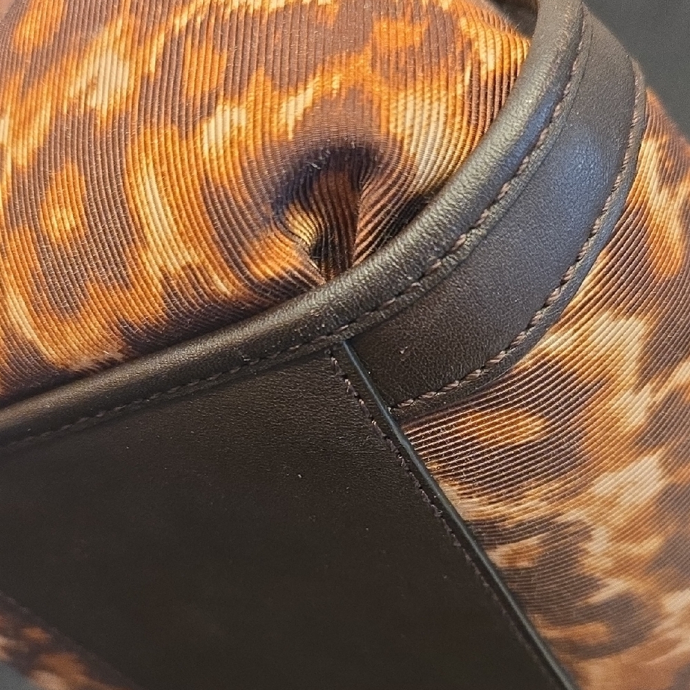 Coach Leopard Print Shoulder Bag Brown Tan Animal Print Tote Purse Leather Trim - Picture 8 of 16